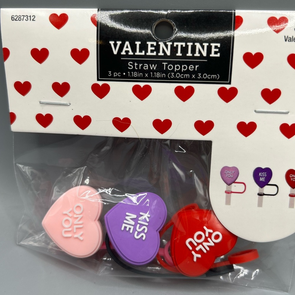 Hobby Lobby Valentine Conversation Heart Silicone Straw Topper Set 2025 NEW